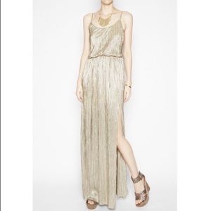 BCBGeneration Gold Metallic High-slit Maxi Dress